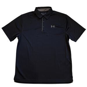 Under Armour Golf Shirt Men Large Black Loose Tech Polo Performance Short Sleeve